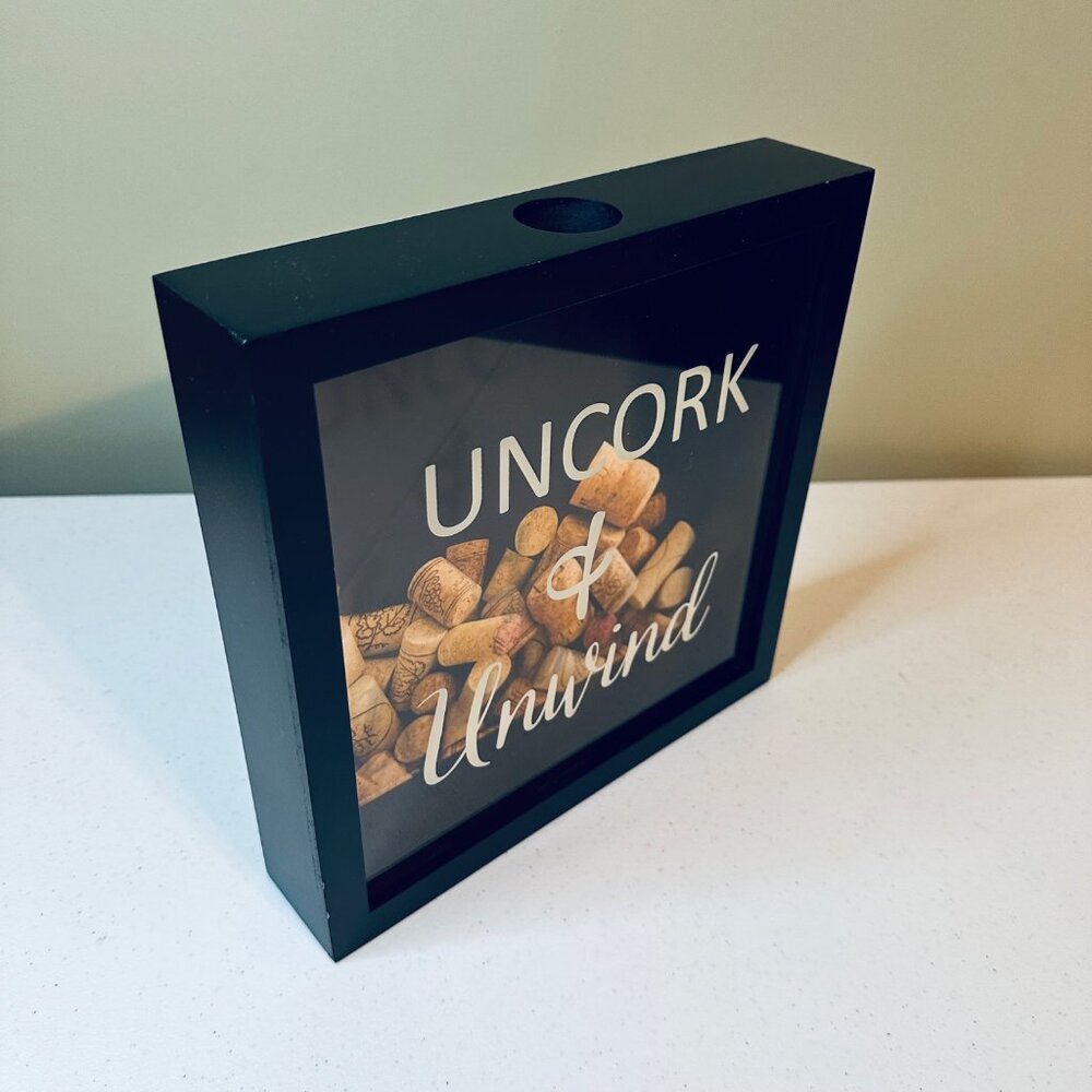 Cork Shadow Box "Uncork & Unwind" Decorative Display Wine Lovers Valentines Day - Picture 8 of 9
